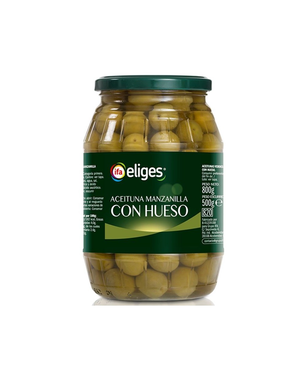 ACEITUNAS VERDE HUESO BARRIL IFA ELIGES 500g. 