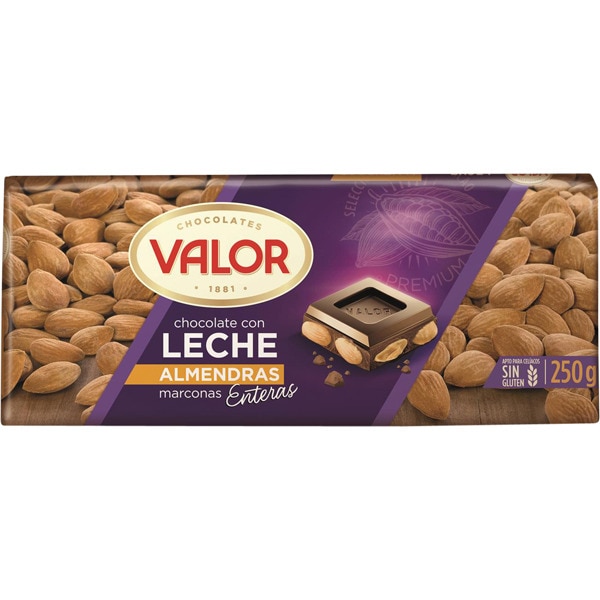 CHOCOLATE VALOR CON LECHE Y ALMENDRAS 250 g.