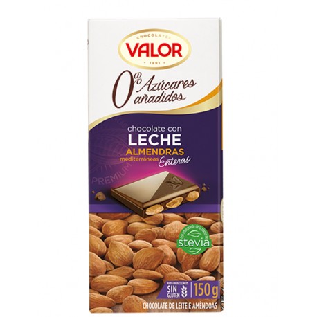 CHOCOLATE VALOR SIN AZUCAR LECHE/ALMENDRAS 150 g.