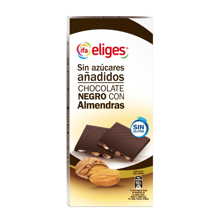 CHOCOLATE NEGRO ALMENDRAS SIN AZUCAR IFA ELIGES 150 g.