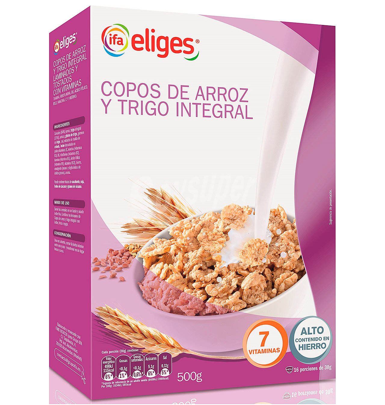 COPOS ARROZ Y TRIGO INTEGRAL IFA ELIGES 500 g.