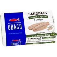 SARDINAS ACEITE OLIVA SIN PIEL UBAGO 120g.