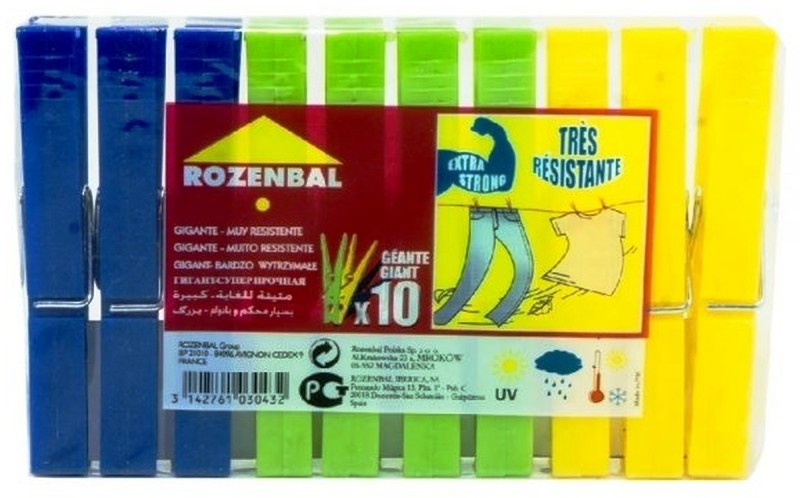 PINZAS PLASTICO ROZENBAL GIGANTE 10ud.