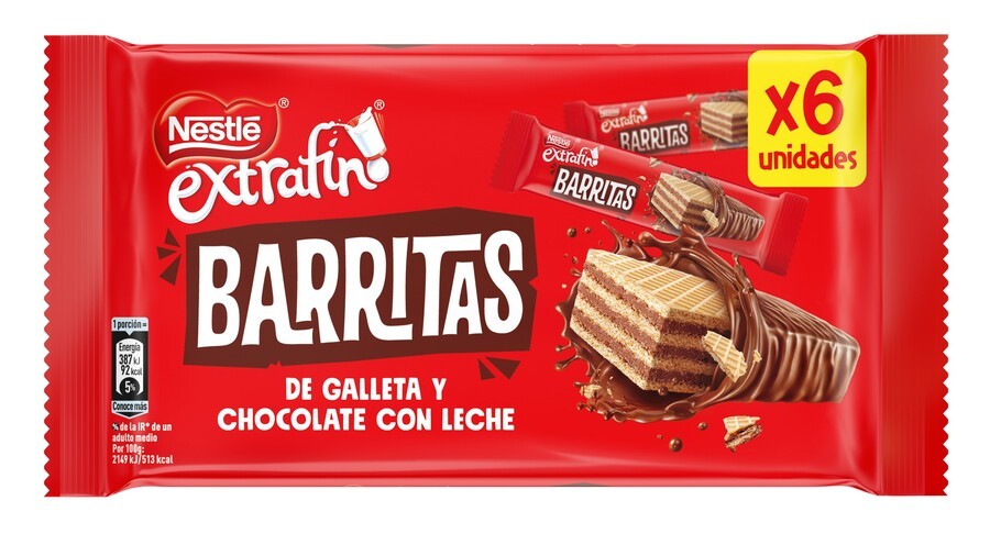 BARRITAS GALLETA CHOCOLATE LECHE NESTLE 6x18g=108g.